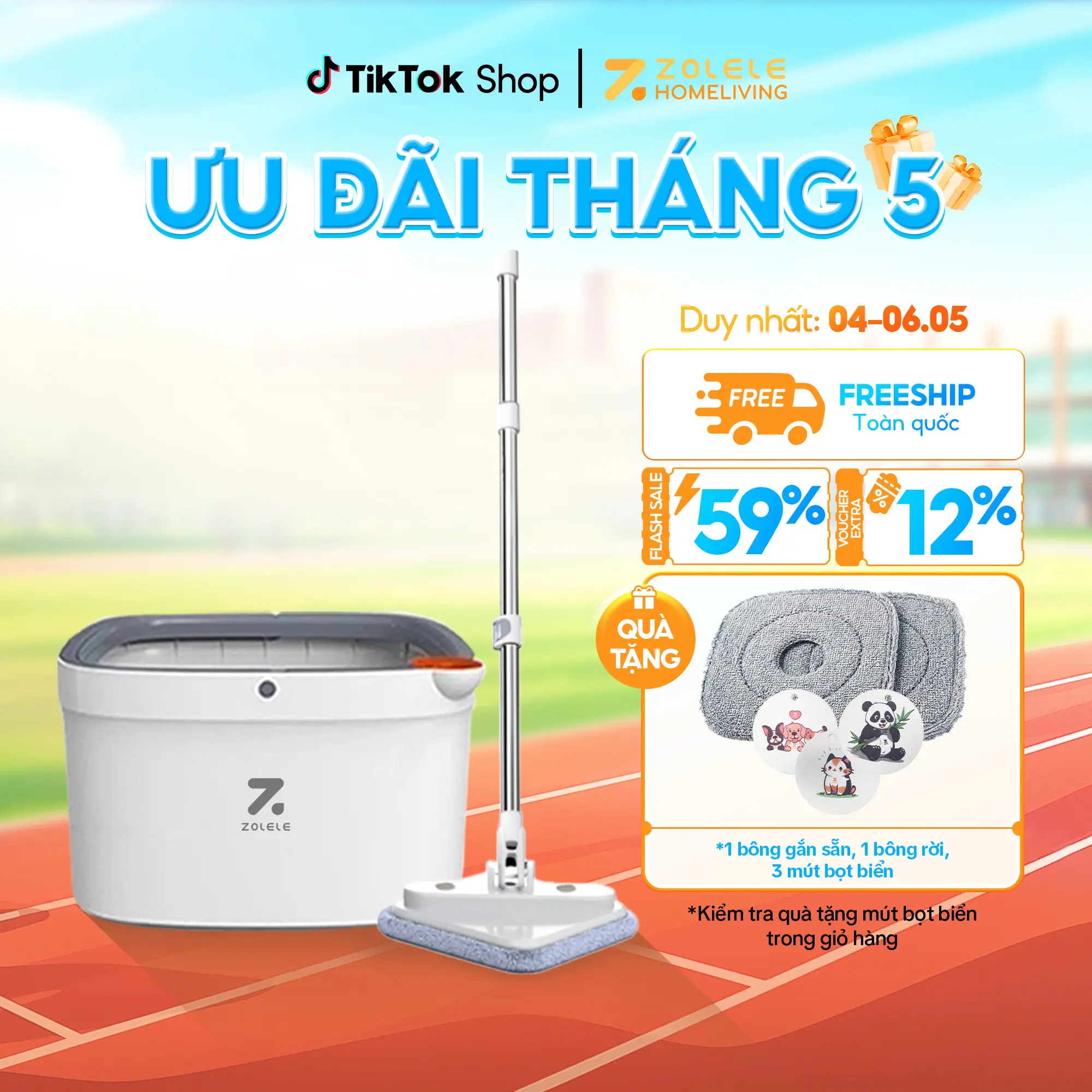 Bộ Cây Lau Nhà 360 Độ Tự Vắt 2 Ngăn Tách Riêng Nước Bẩn  Zolele M16 Lau Sàn Làm Sạch