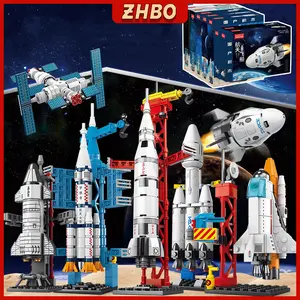 ZHBO Mainan Balok Mini Roket Space Susun Peluncuran Roket Pesawat Roket Model 3D Nano Balok Mainan Anak Laki laki