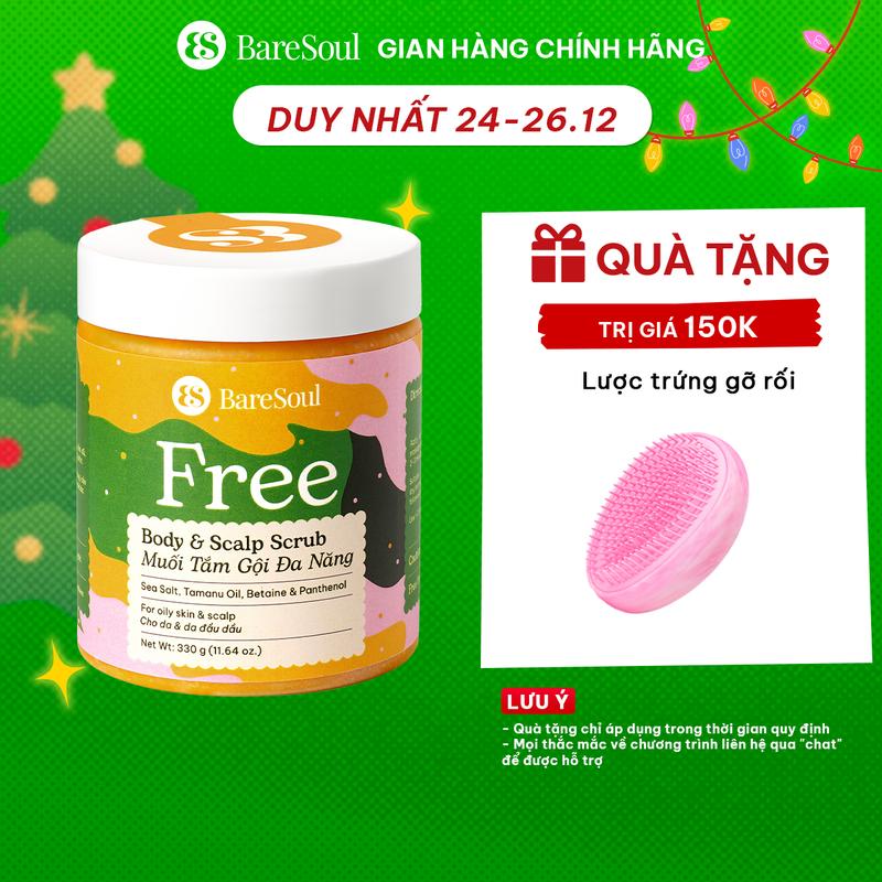  Muối tắm gội tẩy da chết da đầu tóc Free BareSoul Salt Body & Scalp Scrub 330G 