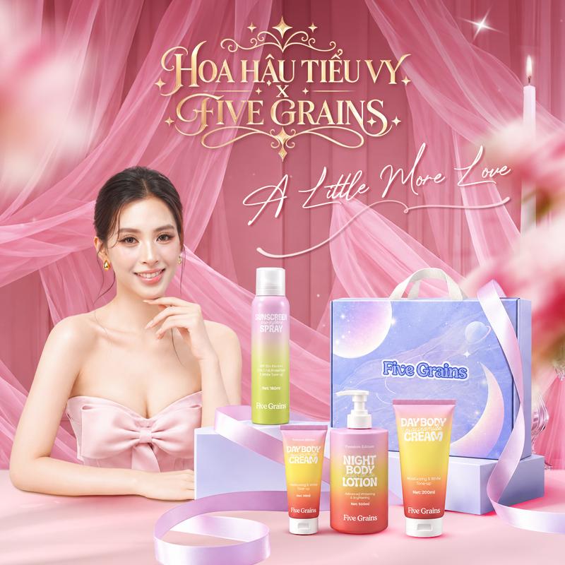 [I] FIVE GRAINS 20/10 A LITTLE MORE LOVE COLLECTION (Kem ngày 99ml/Kem ngày 200ml/Kem đêm 500ml/Xịt chống nắng 160ml) - A10
