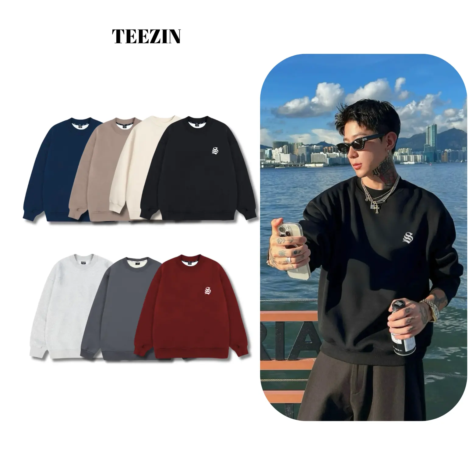 Áo Sweater  Nỉ Lông Cáo TEEZIN chất nỉ lông cáo mềm mịn dày dặn Logo Mini Basic Nam Nữ- tz105 Menswear