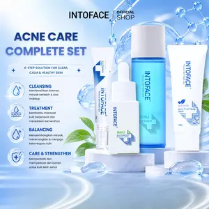 INTOFACE Paket 4 Langkah Atasi Jerawat | Acne Facial Wash + Toner + Essence +Cream | Rutinitas Pagi Malam | 3 Hari Jerawat Reda | BPOM 0 Iritasi