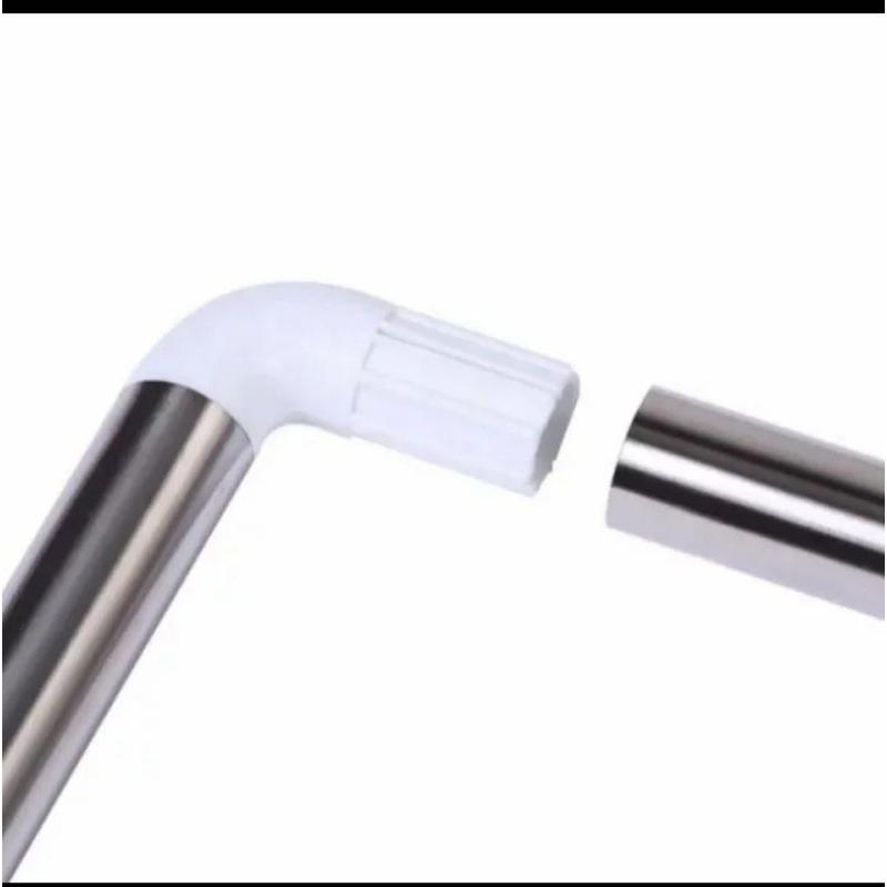 Tiang Shower Curtain / Tiang Tirai Kamar Mandi 3 in 1 bisa bentuk U / L / Lurus Stainless 4