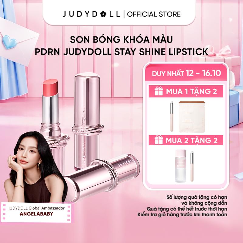 [NEW] Son bóng khóa màu PDRN Judydoll Stay Shine Lipstick Căng Bóng Dưỡng ẩm Collagen PDRN Khóa màu Lâu trôi 3g
