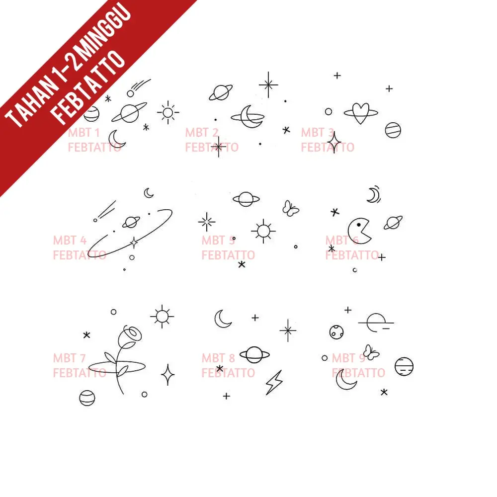 Tato Temporer Tato kucing love bulan stiker Tatto bunga planet - MBT 1-9