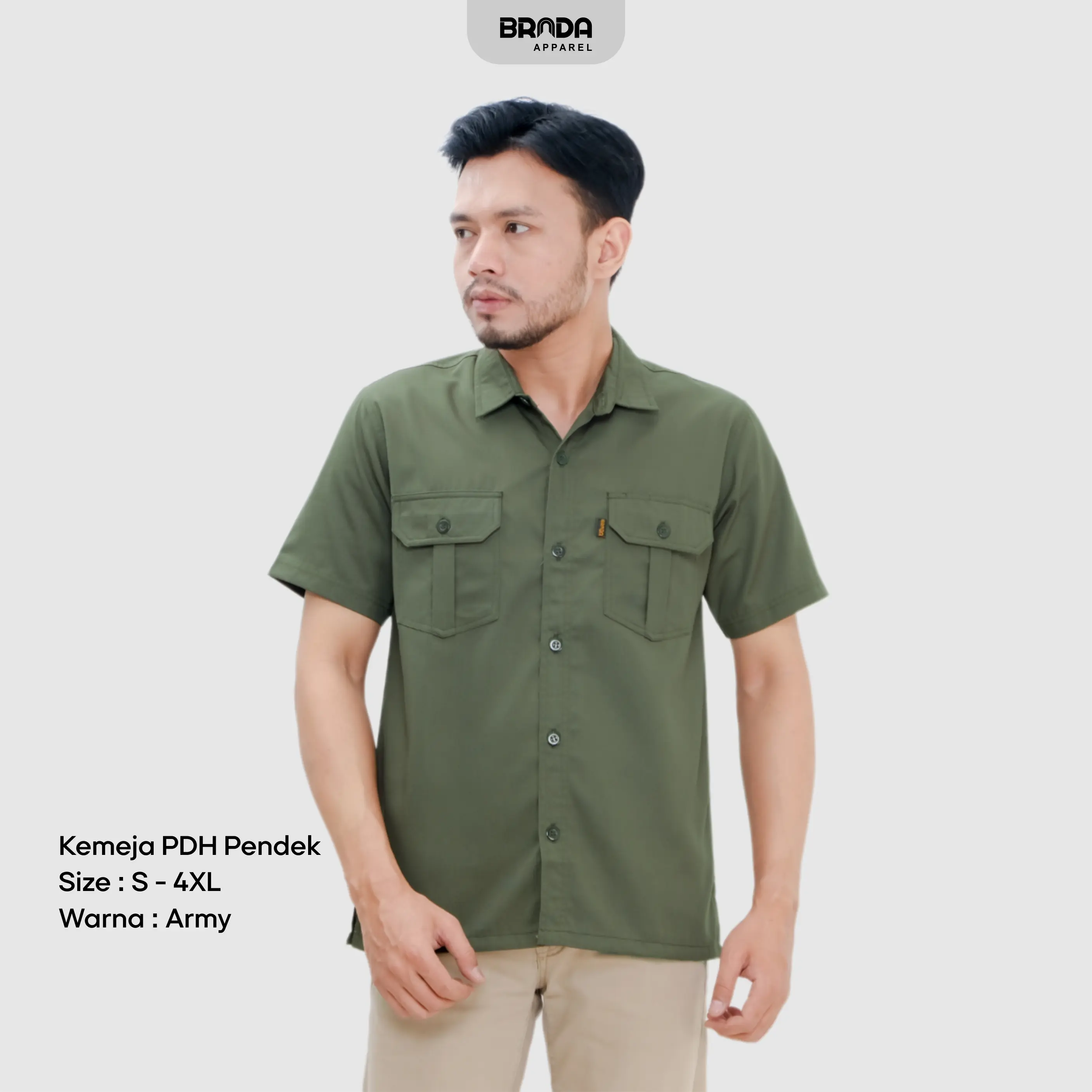 Kemeja Drill Pendek / Kemeja Kantor PDH PDL Pendek - Hijau Army