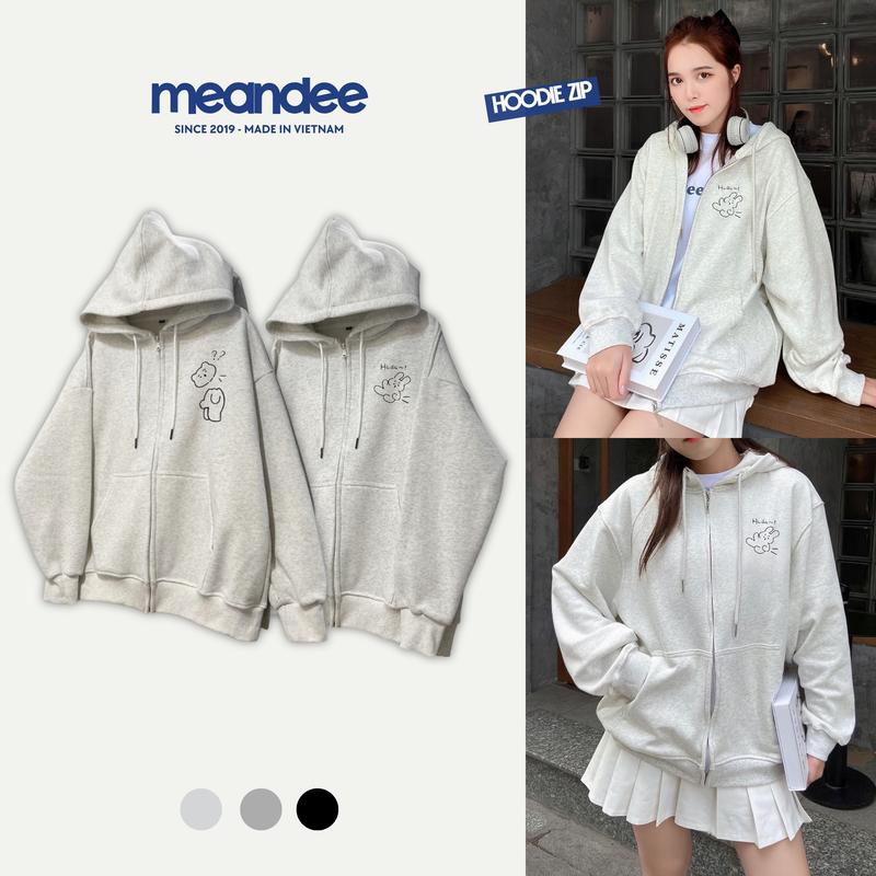 Áo Khoác Hoodie Nữ Nam Meanstore Khoác Nỉ Hoodie Zip Lót Bông Lông Nhung Local Brand có dây kéo dày dặn oversized unisex form rộng màu xám đen trơn - KNGH1 Có Túi