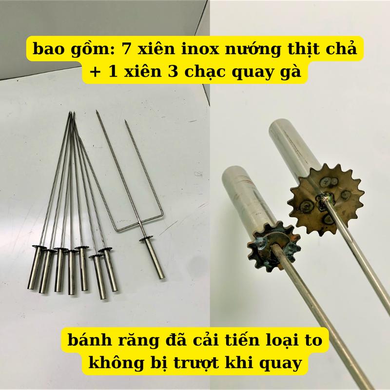 Bếp nướng thịt than hoa, bếp nướng thịt có moto quay 7 xiên, bếp nướng thịt inox không gỉ 7