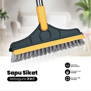 Sikat Lantai Pembersih Kamar Mandi WC 2 IN 1 Wiper Karet Portable Stainless