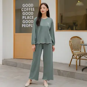 SnBM [Ready]  - ONE SET WANITA KNIT RONAN LENGAN PANJANG DAN CELANA PANJANG - SETELAN WANITA