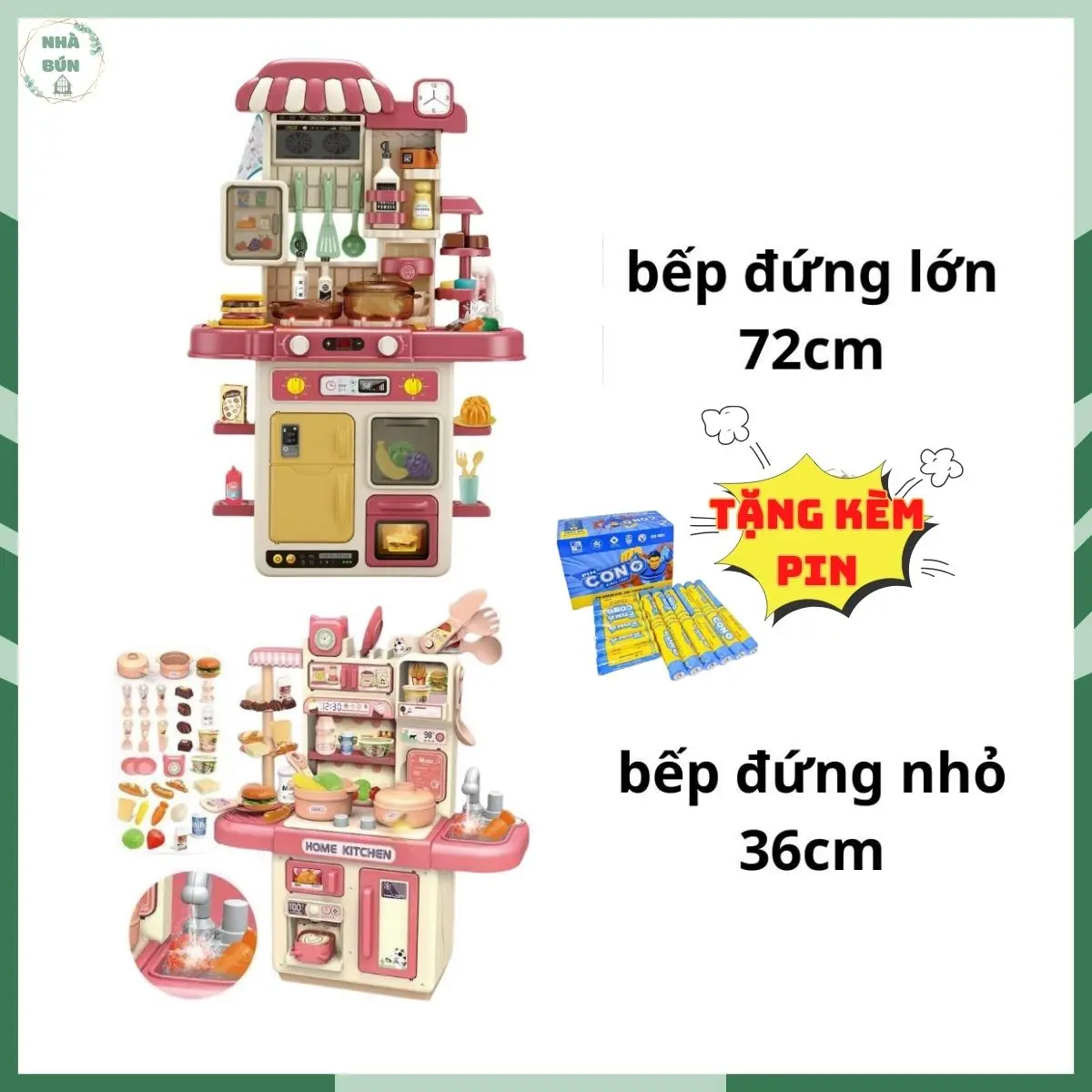 Đồ Chơi Bếp Đứng To 72cm 48 Chi Tiết Cỡ Lớn, Bếp Đứng Nhỏ 36cm Có Phun Sương Và Vòi Nước Thật Dành Cho Bé Hiệu Ứng Sinh Động Toy Câu Cá A73 A30 (TẶNG 3V PIN AA)