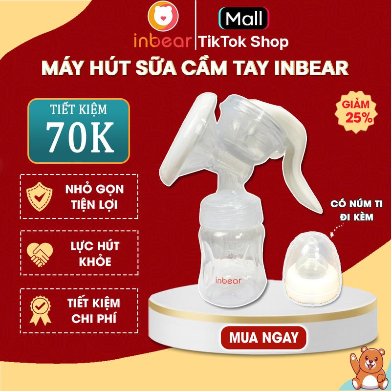 Máy Hút Sữa Cầm Tay Inbear Kích Sữa Về Nhanh, Lực Hút Mạnh, Phễu Silicon Không Gây Đau Rát Đi Kèm Bình Sữa 180ml