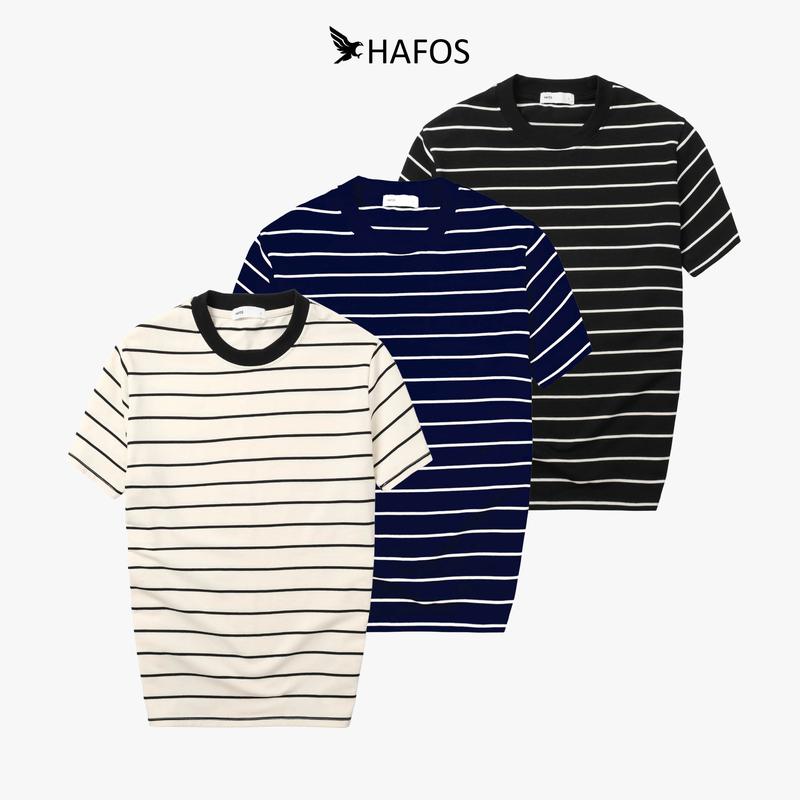 Áo thun nam sọc Jumbo Striped HAFOS . Áo phông nam sọc ngang chất vải Cotton Gân mềm mịn, co giãn, thấm hút mồ hôi, Form Regular Fit Menswear