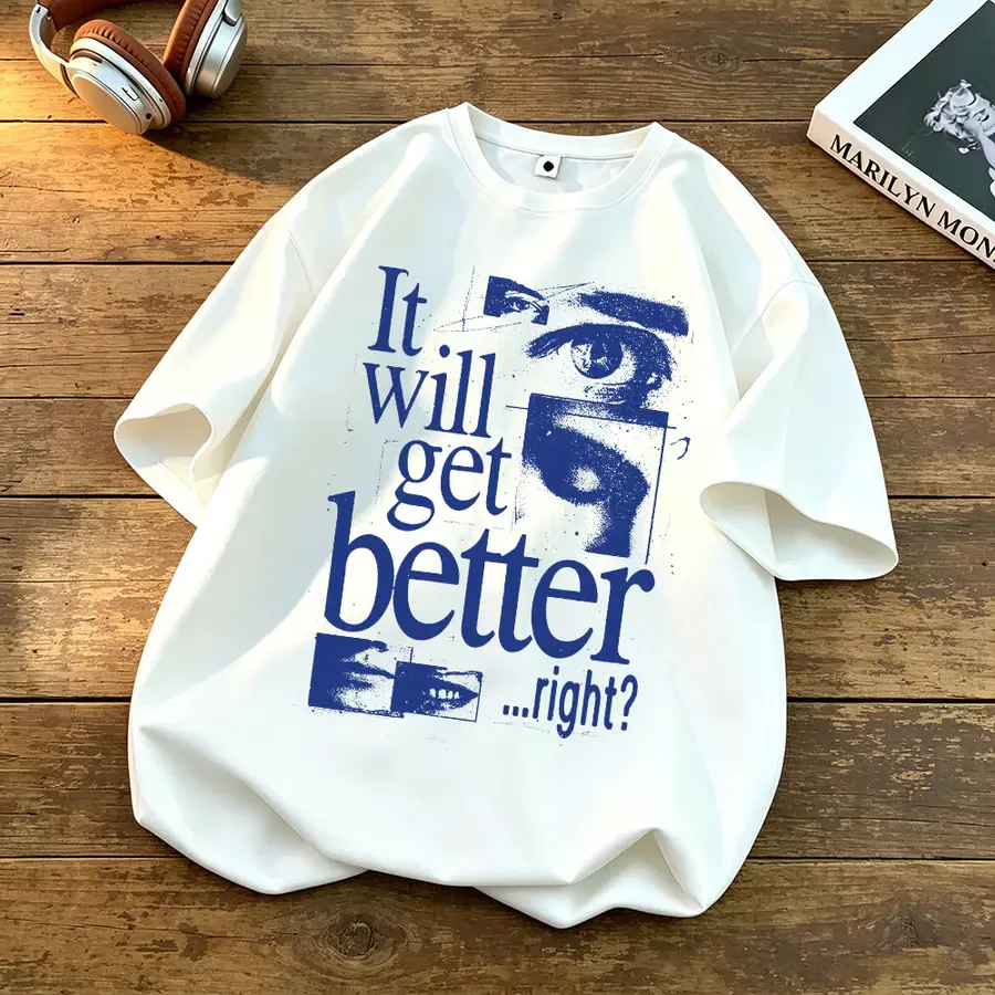 American retro Style T-shirt Oversize Original mata Print top Kaos pasangan | Kaos Distro | Kaos Wanita Putih | Kaos pria dan wan