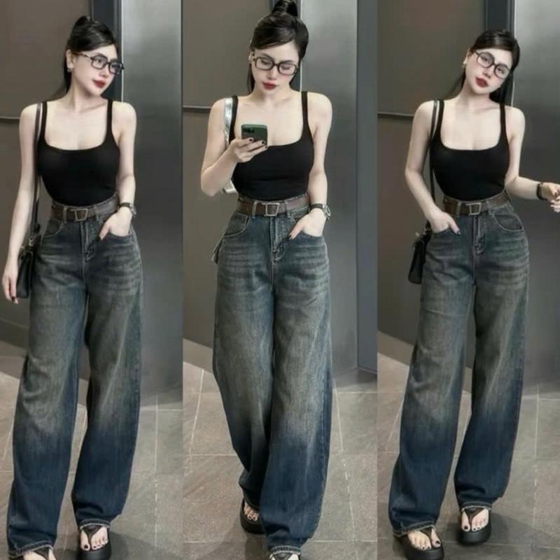 Quần Jean mã 17 Xuông Ống Rộng Xanh Đậm Phủ Dơ Bigsize