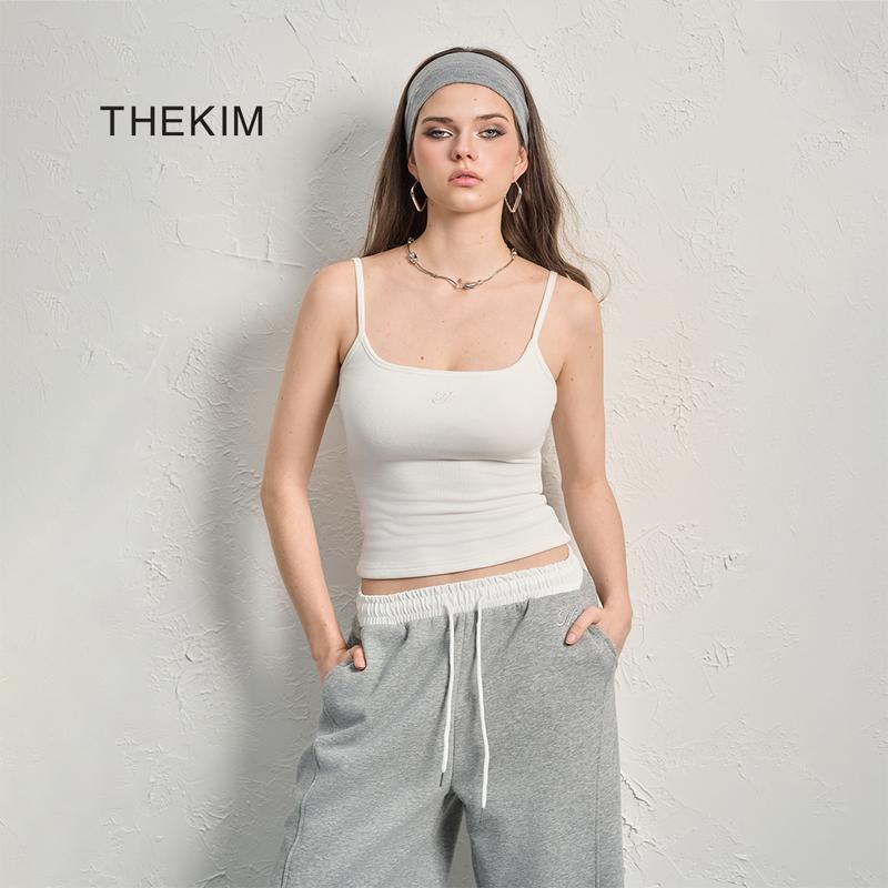 THEKIM Áo 2 dây cổ vuông ( có mút ngực ) nút điều chỉnh dây , áo hai dây chất liệu soft rib 100% cotton T339