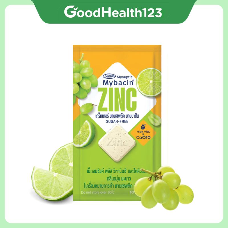[2 gói] Kẹo Mybacin Zinc Plus - Vị Trái Cây The Mát Không Đường - Gói 9,4g (10 Viên) - Hàng Thái Lan