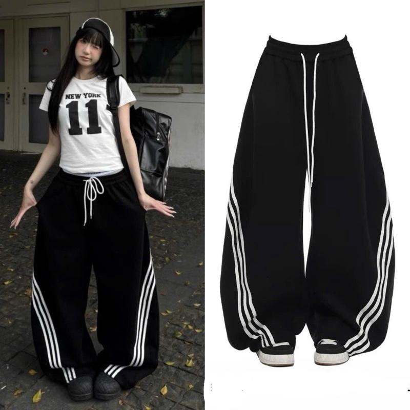 Quần Dài Ống Rộng Suông Unisex , quần thể thao chất Nỉ Cotton Thiết Kế 3 Sọc cách điệu