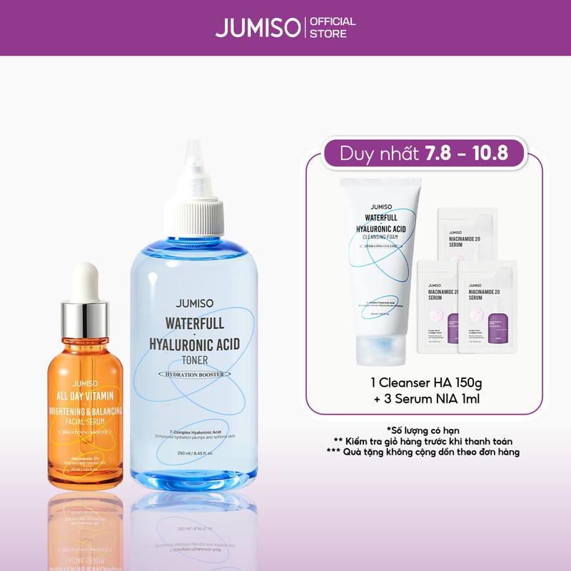 Bộ Đôi Sáng Da Và Cấp Ẩm JUMISO: All Day Vitamin Brightening & Balancing Facial Serum 30ml + Waterfull Hyaluronic Acid Toner 250ml