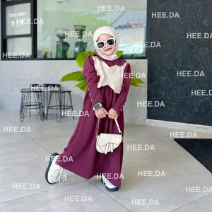 GAMIS GANISHA KNIT ANAK 2- 12 TAHUN Baju Muslim Panjang Syari Setelan Cewek Bahan Vania Knit Adem Melar Size S-XXL