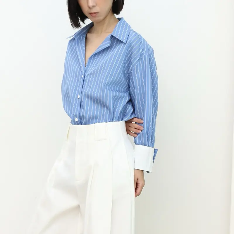 Stripe Shirt with Contrast White Cuff