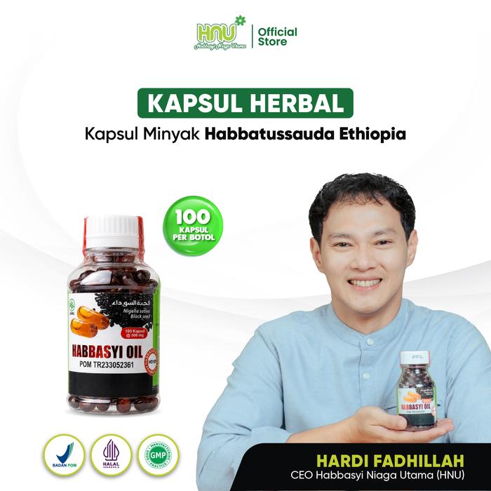 Gambar HNU - Habbasyi Oil Isi 100 Kapsul Minyak Habbatussauda Ethiopia Jinten Hitam Murni Original Untuk Kolesterol BPOM Halal - 1 Botol dari Habbasyi Niaga Utama Kota Depok Tokopedia