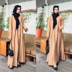 Yara Abaya ~ Xluvraa Gamis Pololinen Full Kancing Lengan Pita Abaya Umroh