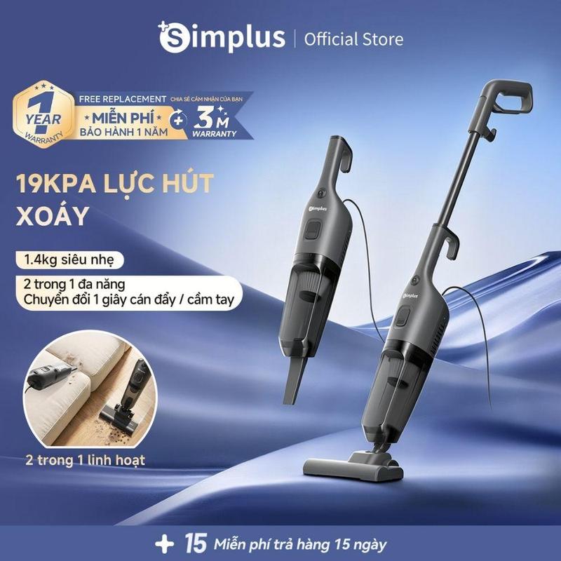 SimplusVN Máy hút bụi 2 trong 1 XCQH021, Lực hút mạnh 19K Pa, Lõi lọc HEPA F9, Máy hút bụi sàn, khe cạnh, ô tô, Linh hoạt thay đổi phụ kiện lắp ráp, Cầm tay nhỏ gọn, cán đứng hút sàn,Thu gọn dễ dàng tự đứng nhẹ chỉ 1.4kg, Bảo Hành 1 Năm Chỉ Đổi Không Sửa