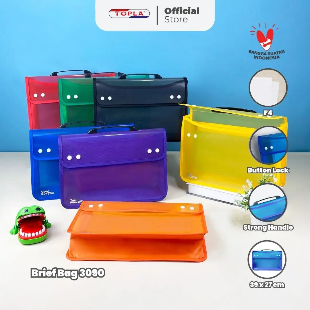 Topla Map Dokumen Tas Brief Bag 3090 Tas Dokumen Kancing dua Folder Ukuran Folio F4 untuk Sekolah Kuliah dan Kerja Alat Biru Hijau Hitam Stationery