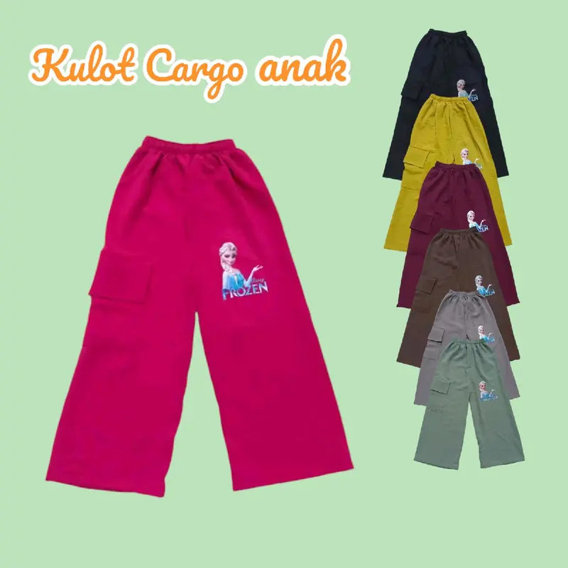 Cargo crinkle airflow/Celana cargo/kargo anak perempuan cantik/Celana anak motip/Celana cargo Kulot Frozen Fashion 0