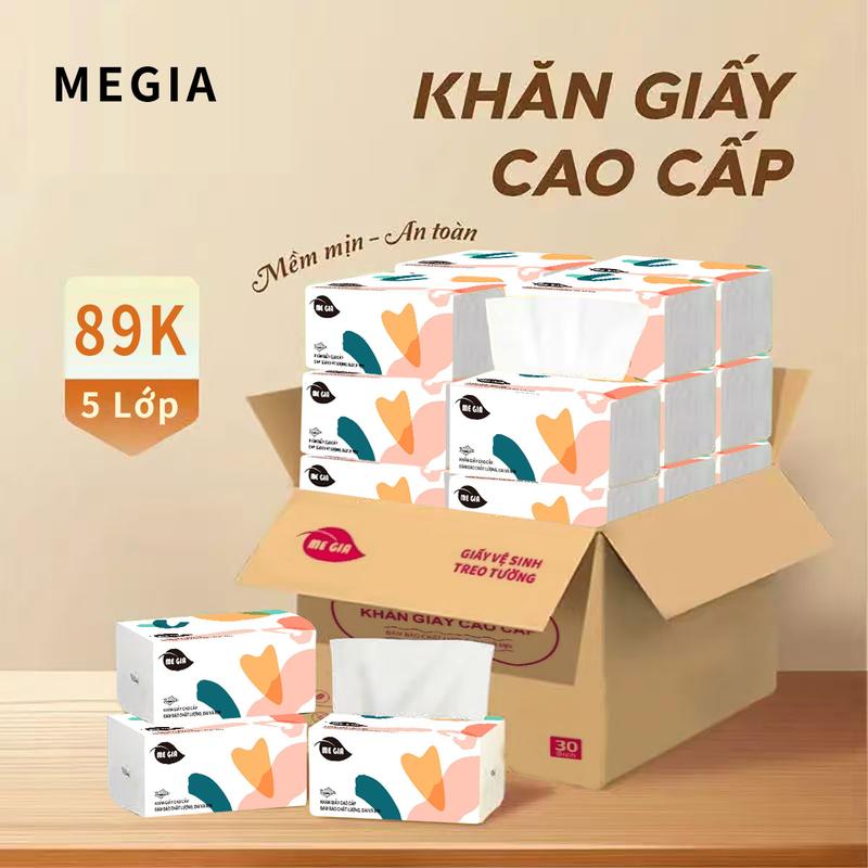 (30 GÓI)giấy ăn rút MEGIA thành phần bột gỗ tự nhiên 4 lớp giấy dai dày mềm mại Giấy Vệ Sinh,thành phần bột gỗ Giấy