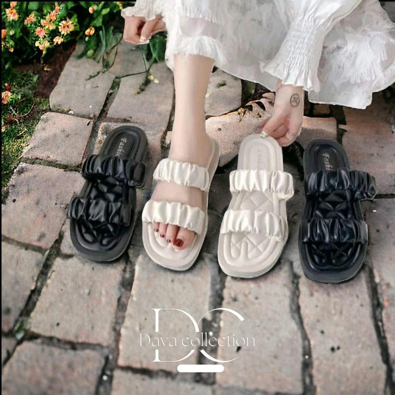 Sandal Wanita Dewasa Ban Dua kerut Terbaru Kekinian kokop Kerut Sandal kokop 2