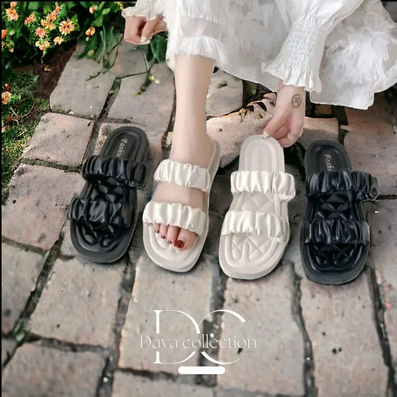 Sandal Wanita Dewasa Ban Dua kerut Terbaru Kekinian kokop Kerut Sandal kokop 2