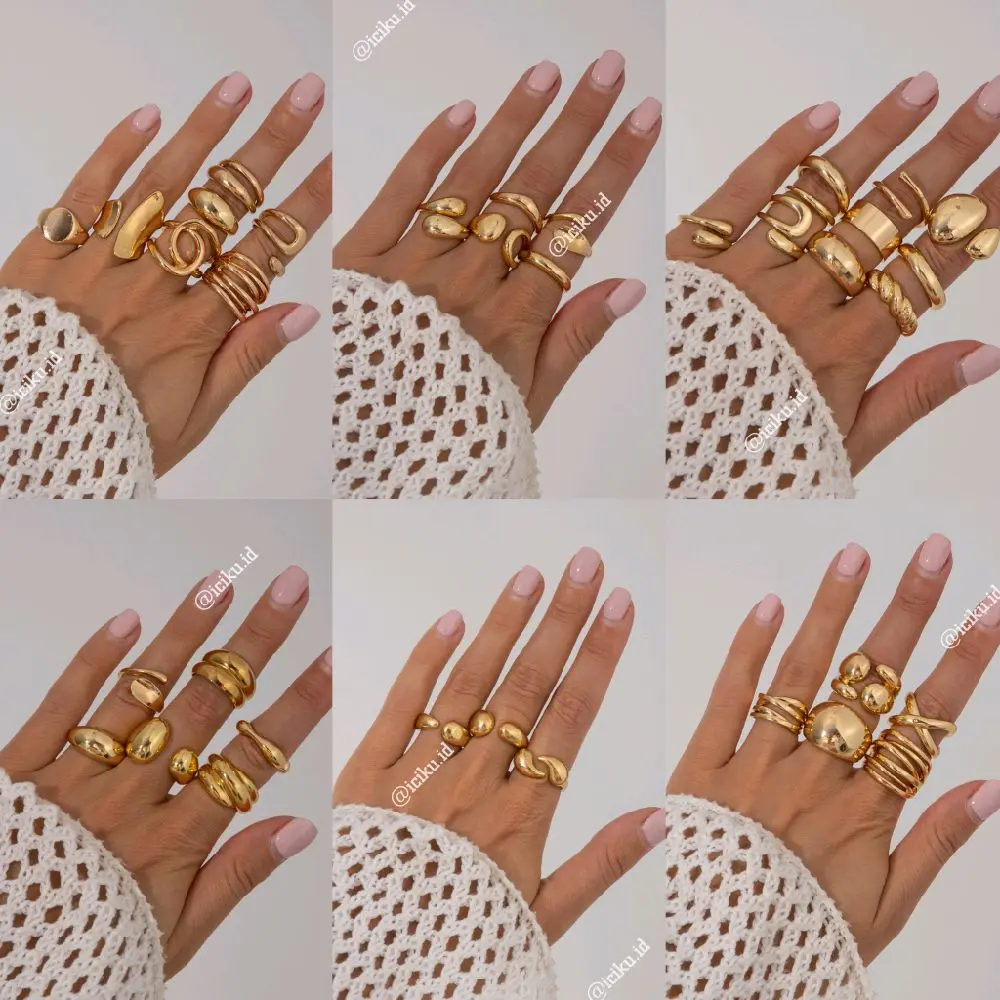 Cincin Tetesan Air Seset Ring Cincin Retro Wanita Bentuk Unik Aesthetic