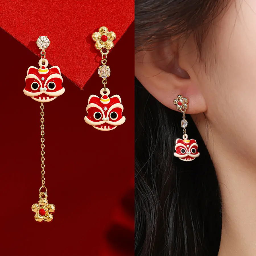 New Chinese style Chinese style light luxury New Year celebration lion dance earrings New Year earrings