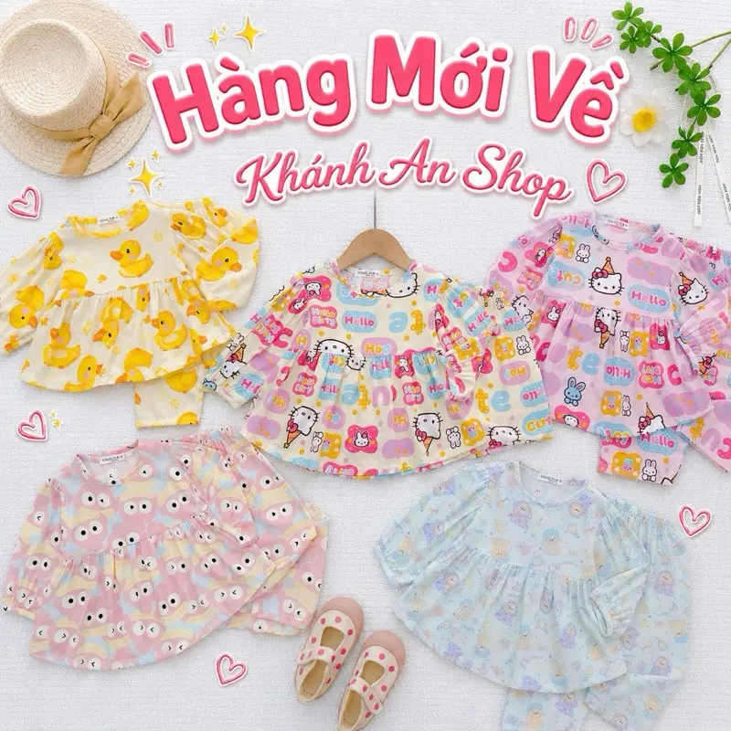 Hàng Mới Về KA163- Đồ Bộ Tole Lanh Khánh An Baby Cho Bé Gái Dáng Babydoll Size 8-42kg