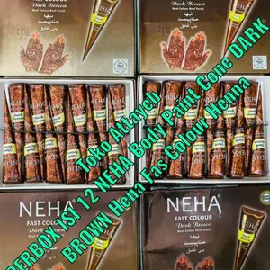 PERBOX ISI 12 PCS NEHA HENA DARK BROWN Body Paint Cone PACAR Tangan Henna DARK BROWN Halal BPOM