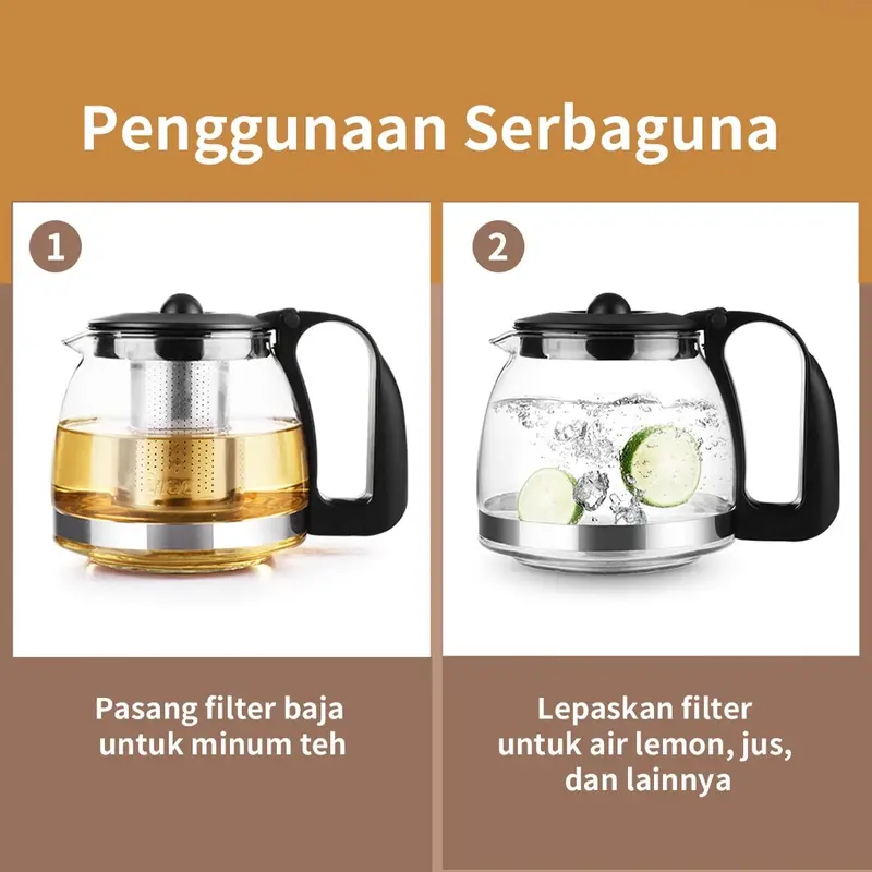 MINISO Set Teh Sederhana 5pcs Teh Ketel Kaca Teapot dengan 4pcs Gelas 1 Teapot Set 700ml Cangkir Stainless Steel Glass Teko 2