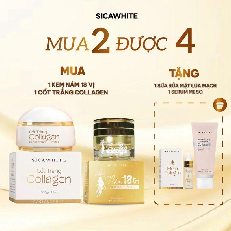 Combo kem nám 18 vị 10gram ,kem cốt trắng collagen tặng 1 serum meso 5ml, 1 sữa rửa mặt lúa mạch 70ml . Hỗ trợ da nám, hỗ trợ dưỡng trắng da. Skincare