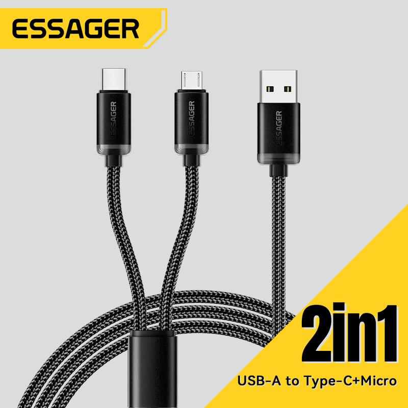  Cáp Micro USB 2 trong 1 Essager Cáp loại C Bộ sạc nhanh 2.4A Dây sạc nhanh dữ liệu Tương thích với Realme OPPO VIVO Samsung Xiaomi và POCO 