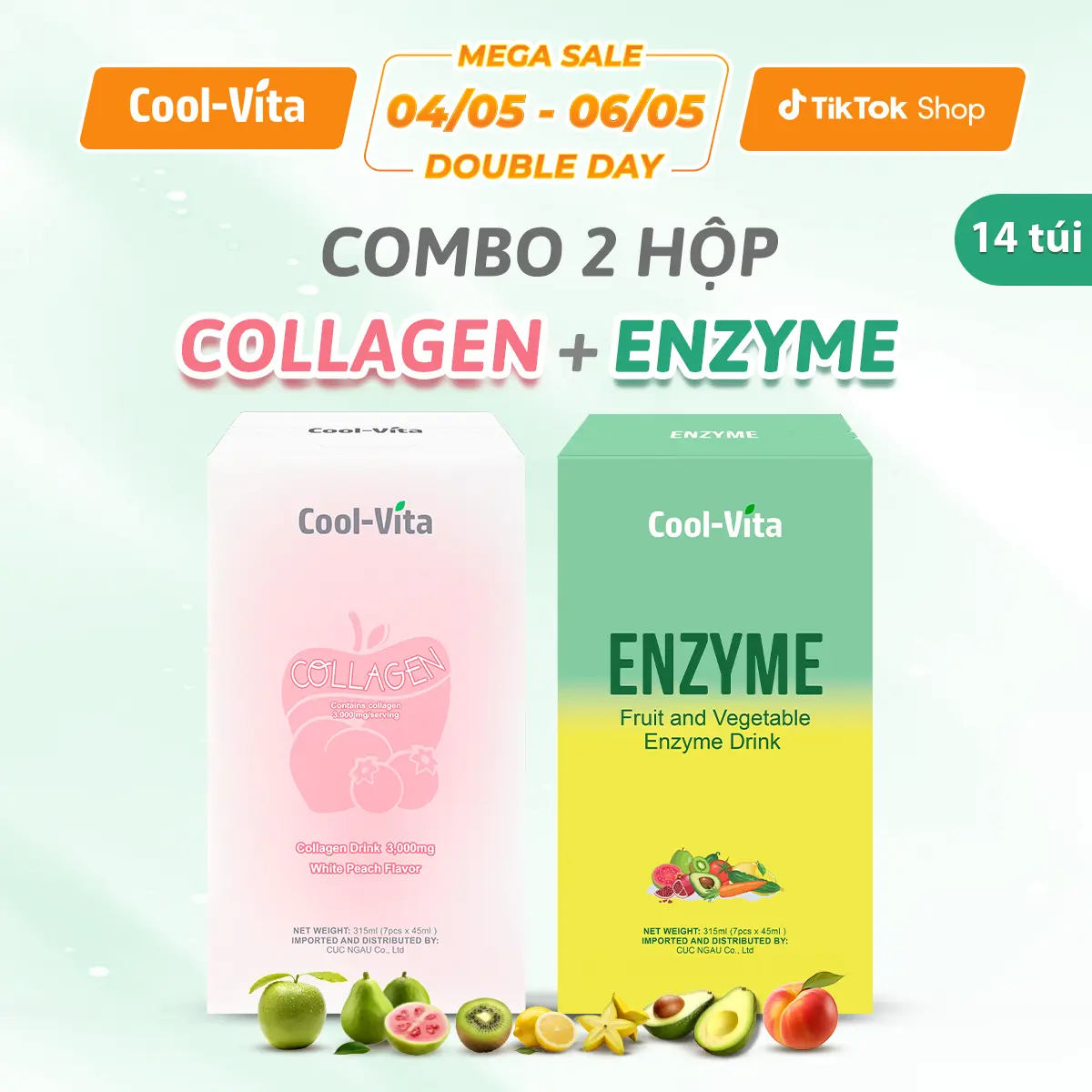 [Live] Combo Nước uống Bổ sung Collagen & Enzyme Coolvita Hỗ Trợ Trẻ Hóa Sáng Da, Hỗ Trợ Tiêu Hóa (2 Hộp)