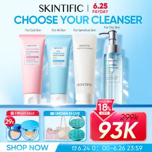 SKINTIFIC Facial Wash Cleanser |   Panthenol Gentle Gel Cleanser/Brightening Cleanser |5X Ceramide & Panthenol & Niacinamide & 3X Acid Acne | Gel Pembersih Lembut, Mencerahkan, Melembabkan, Anti Jerawat, Untuk Semua Jenis Kulit, Wajah, Pencerah