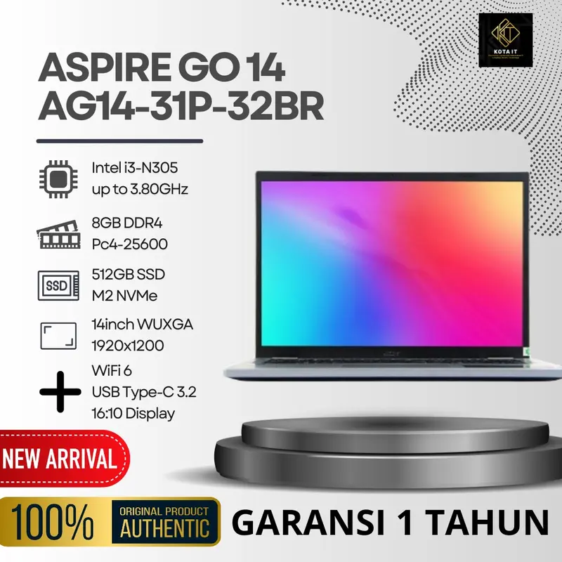 LAPTOP ASPIRE GO 14 AG14-31P-32BR CORE I3-N305 8GB RAM 512GB SSD WUXGA \\ PURE SILVER 0