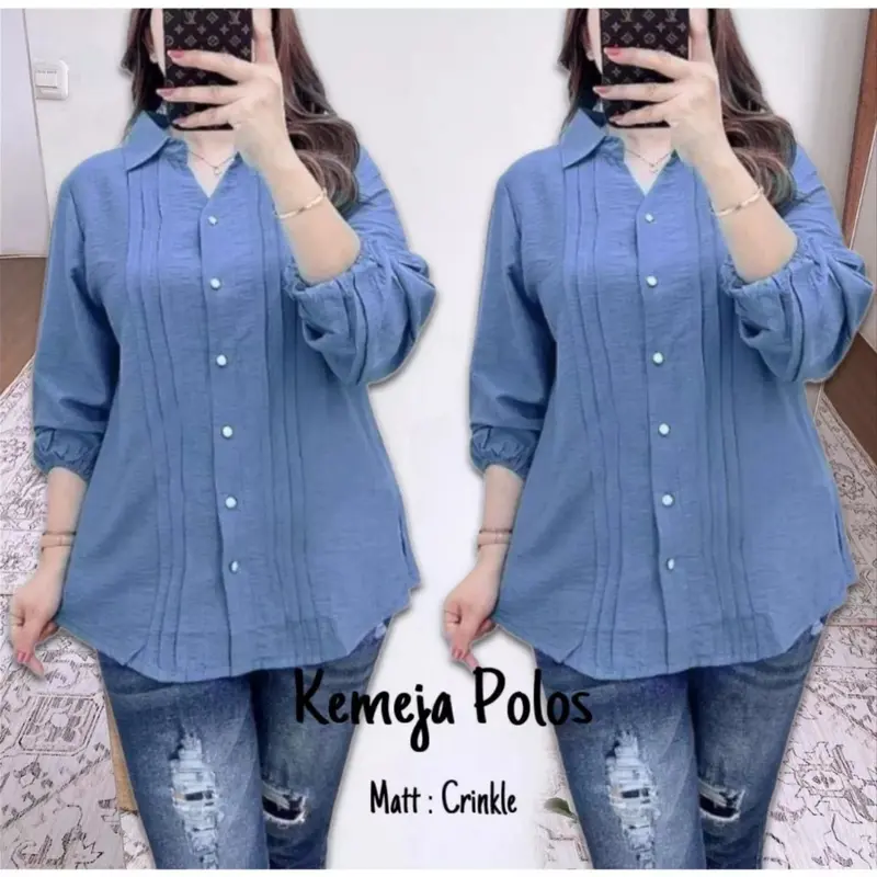 Kemeja Atasan Wanita Opnaisel Cringkel Airflow Polos Kasual - Panjang 0