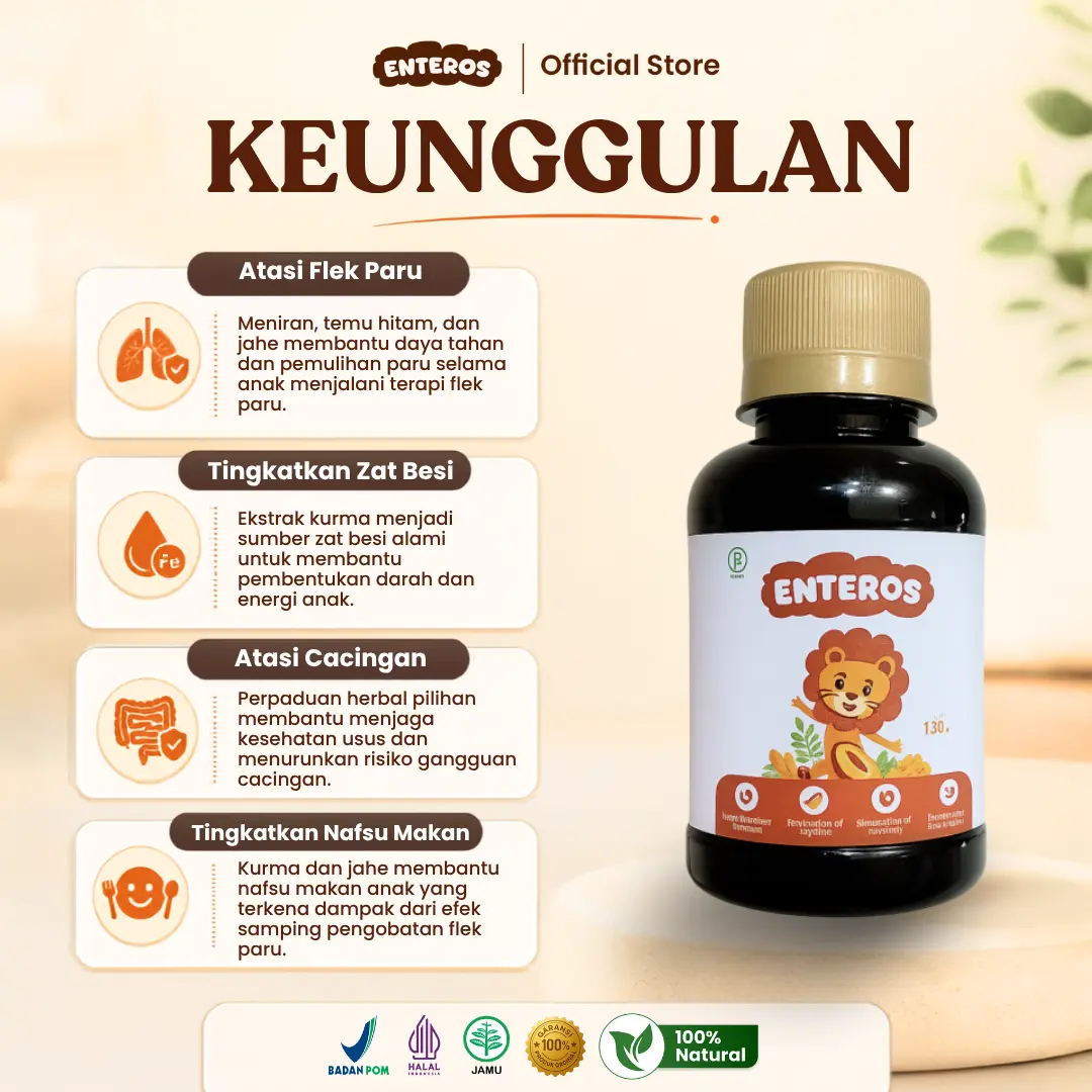 Atasi Flek Paru |  Enteros Kids Sirup Herbal Anak 130ml | Halal & BPOM