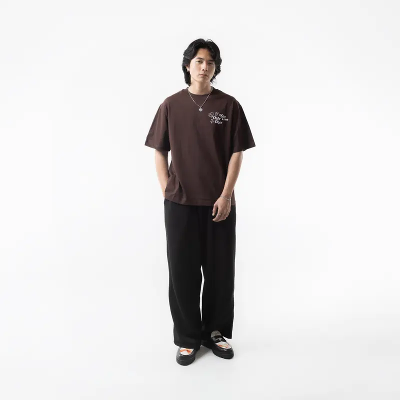 Eudaimonia - Boxy Fit Oversize Tee Print You Only Live Once Dark Brown Cotton Combed 4
