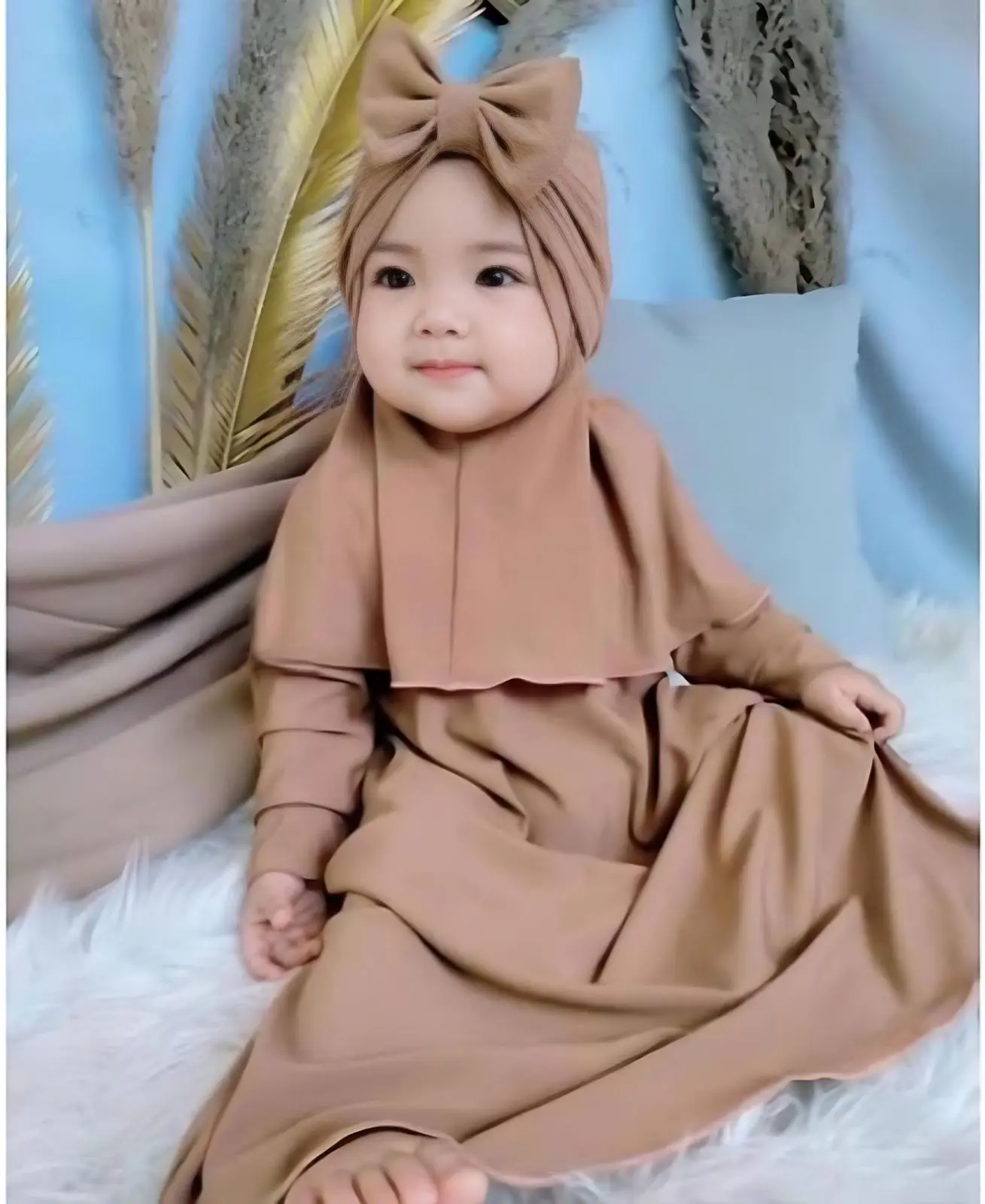 Gamis Bayi Hijab Free Turban Polos 0-2 Tahun Balita Anak Fashion Pakaian Perempuan muslim panjang variasi baju Millo  Kerudung