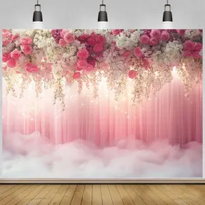 1 Kain latar belakang bunga putih, spanduk, bendera, dan panji dekorasi pesta pernikahan/Hari Valentine bertema bunga.