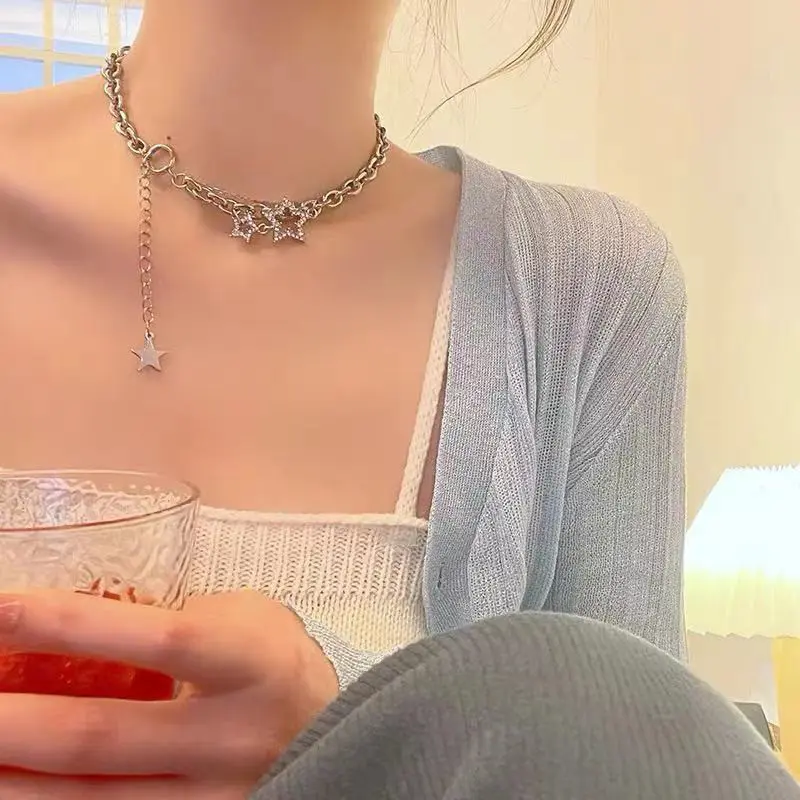 COD ❤️ Kalung Bintang Star Berlapis Ganda Desain Rasa Dalam Rantai Tulang Selangka Hip-Hop Wanita 7