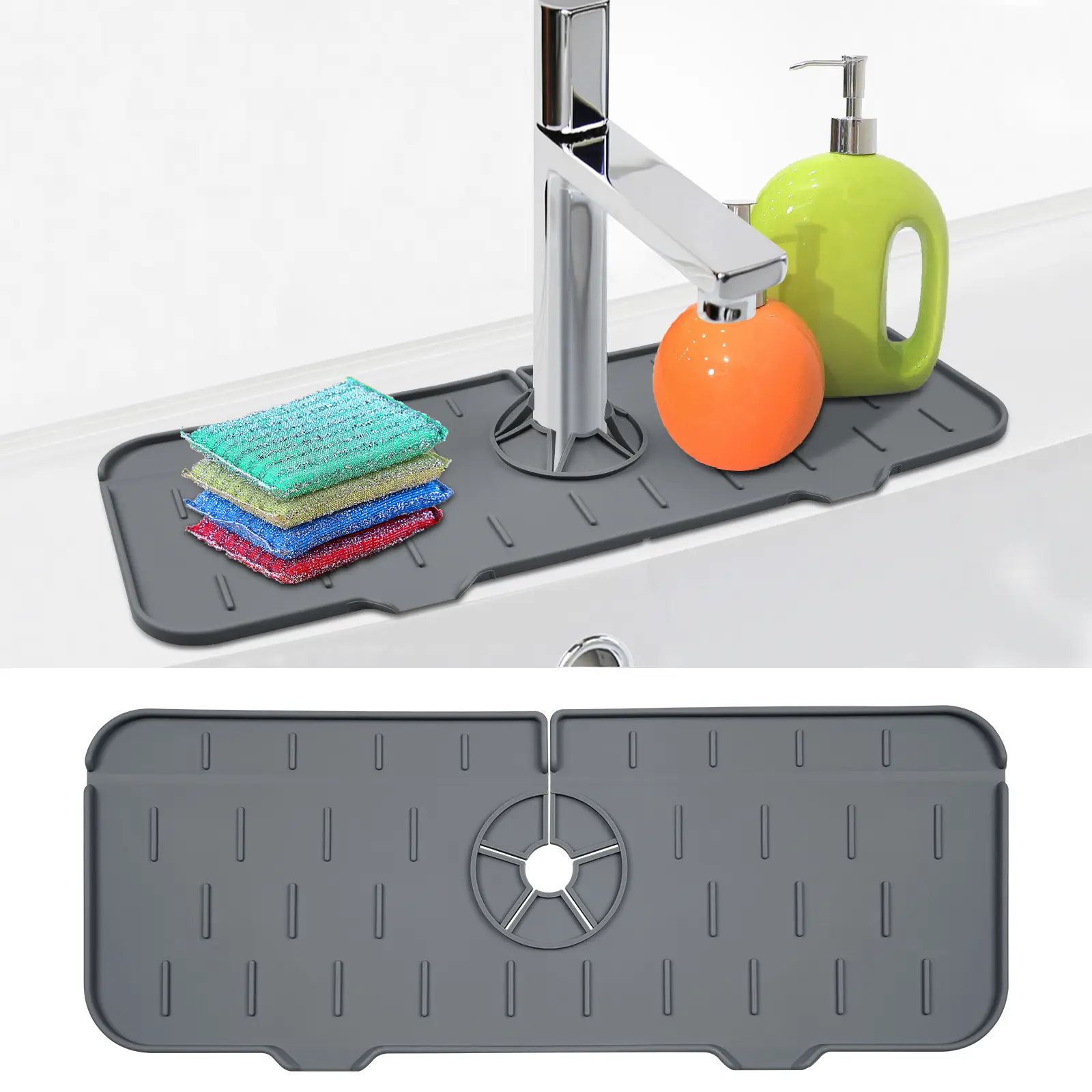 1PCS Kitchen Sink Splash Guard Silicone Sink Faucet Mat Draining Kitchen Sink Mat Organizers Faucet Handle Drip Catcher Tray Behind Faucet for Kitchen, Bathroom, Farmhouse Sink Accessories
